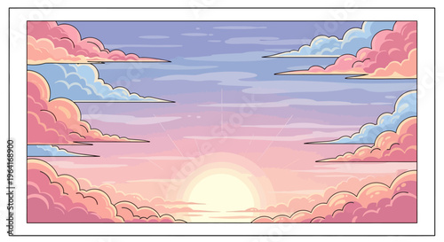 Sunset Sky with Pink Clouds Horizon.