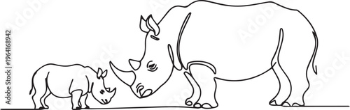 Rhino and Baby Calf Touching Heads – Wildlife Bond, Family and Protection Concept