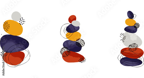 modern abstract art with stacked colorful organic shapes and minimalist design promoting balance and calm perfect for graphic resources