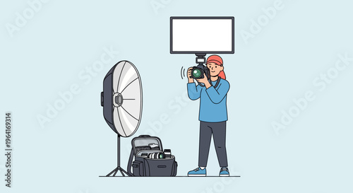 Photographer Capturing Image with Professional Studio Lighting Equipment.