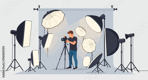 Photographer Capturing Moment with Professional Studio Lighting Equipment 1.