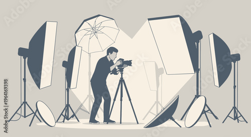 Photographer Capturing Moment with Professional Studio Lighting Setup.