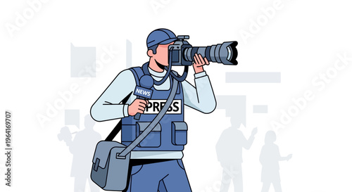 Photojournalist Capturing Moment with Professional Camera Gear 1.