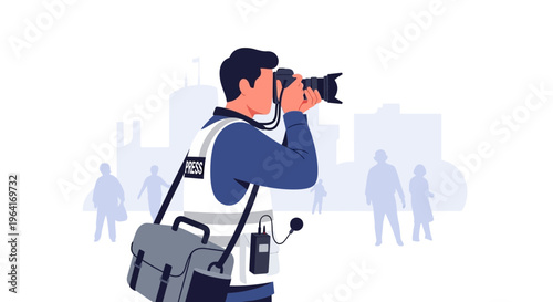 Photojournalist Capturing Moment with Professional Camera Gear.