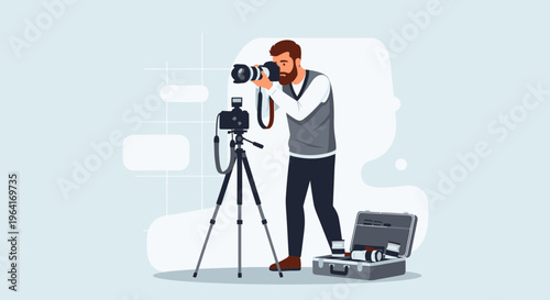 Professional Photographer Capturing Image with Camera Equipment.