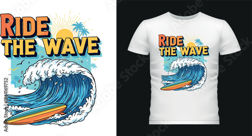Ride the wave surfing scene with giant ocean swell and surfboard art