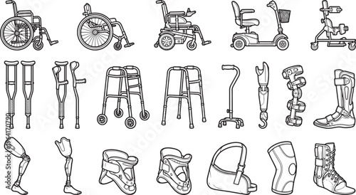 Collection of mobility aids, capturing the essence of diverse assistive devices for individuals.
