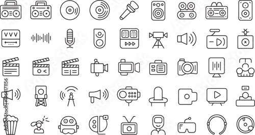 Collection of entertainment and media related icons for digital design