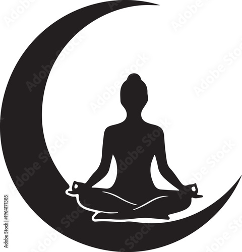Person meditates serenely on crescent moon at nighttime