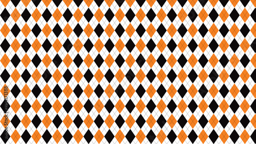 abstract halloween argyle pattern with orange black and white diamond shapes for festive holiday background