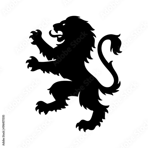 Logotipo con la silueta de un leon rampante heráldico, al estilo clásico de los emblemas medievales