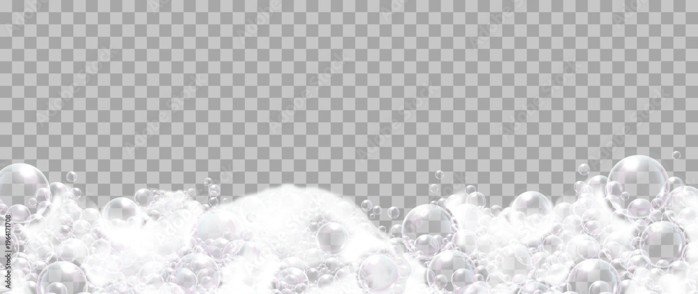 Foto Soap bubbles foam frame isolated on transparent background