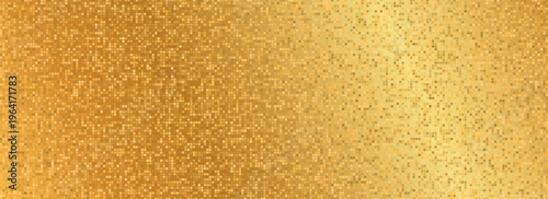 Shining gold disco party pattern background. Iridescent golden sequin mosaic texture. Sparkling yellow halftone wallpaper. Pop up comic glowing glitter backdrop. 70s or 80s vector design template