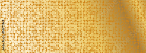Shining gold disco party pattern background. Iridescent golden sequin mosaic texture. Sparkling yellow halftone wallpaper. Pop up comic glowing glitter backdrop. 70s or 80s vector design template