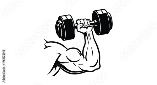 Muscular Arm Lifting Dumbbell in Black and White Illustration