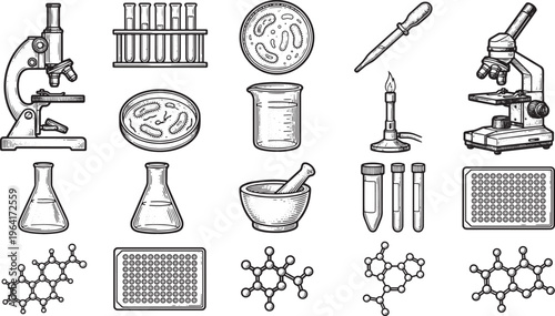 An array of vintage scientific equipment is artistically illustrated, evoking the spirit of scientific discovery, research, and experimentation.