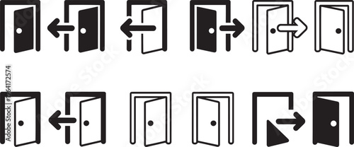 Collection of stylized door icons indicating entry and exit