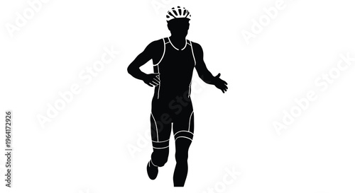 Triathlete in motion running forward with determination a black silhouette
