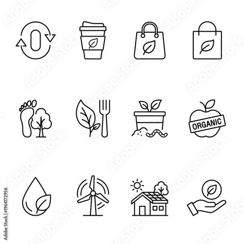 12 Sustainability and Eco-friendly Lifestyle Line Icons