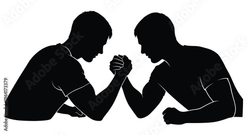 Two men engaged in an intense arm wrestling match dark silhouette