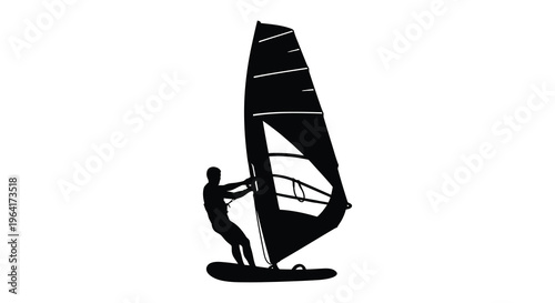 Windsurfer riding a wave with dynamic sail a striking silhouette