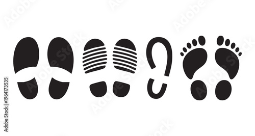 Foot and shoe imprint icons graphic collection black and white