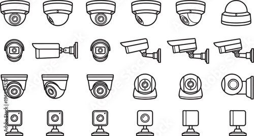 A collection of security cameras showcasing different design variations, suitable for surveillance and safety applications. 