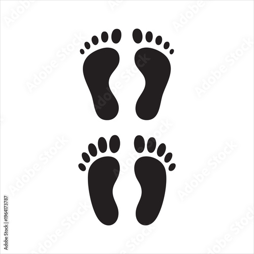Minimalist human bare feet footprints silhouettes set isolated on white background for design work