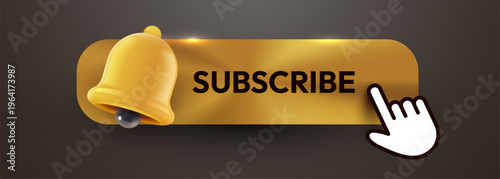 Golden subscribe button with notification bell and clicking cursor for online content.