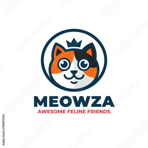This image features a vibrant, cartoon-style logo of a cute cat, showcasing its friendly face and playful demeanor, appealing to cat lovers and brand identities.
