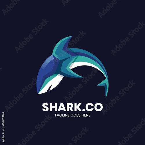 A sleek, modern shark logo with vibrant colors and dynamic lines. The design emphasizes aquatic themes, portraying strength and elegance in a unique format.