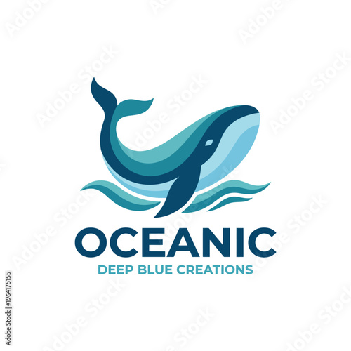 This logo showcases a beautiful whale breaching the ocean waves, symbolizing creativity and the essence of marine life in a modern artistic representation.