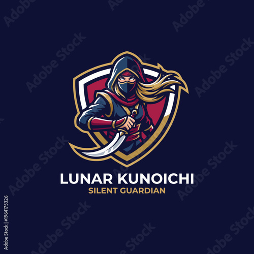 This dedicated lunar kunoichi logo symbolizes stealth and agility, making it perfect for brands in the gaming and entertainment sectors looking for sharp visuals.