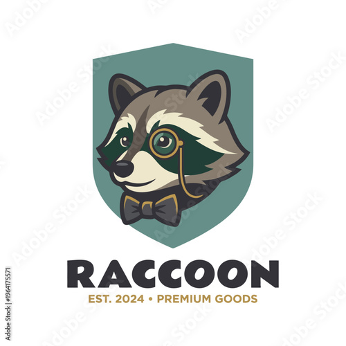 This classy logo portrays a raccoon with glasses and a bow tie, suggesting sophistication and charm, perfect for a brand that offers quality, premium products.