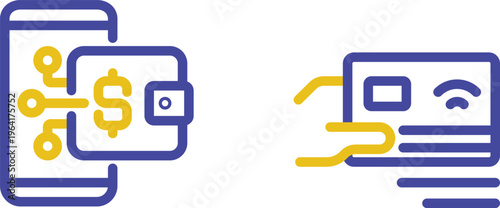 Mobile and desktop icons representing financial transactions and connectivity