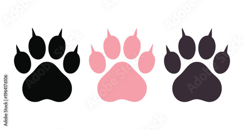 Paw print vector icon set. paw print dog or cat foot trail, animal track vector sign