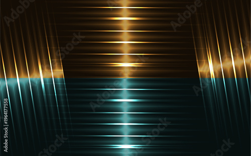 Abstract Light Streaks Golden and Teal Symmetry Design