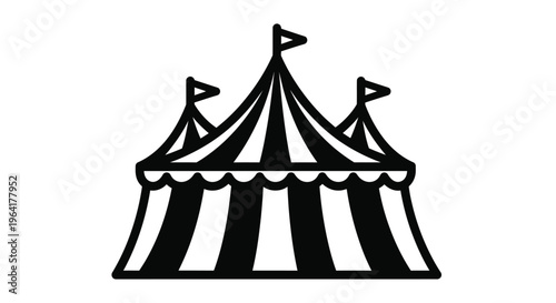 Striped big top circus tent illustration in black and white silhouette