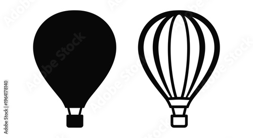 Two hot air balloons in a simple black design silhouette