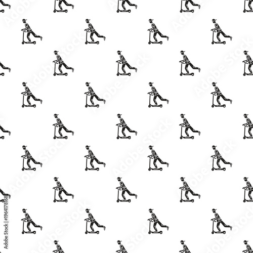 Kid rider on kick scooter creating a playful doodle style repeating background