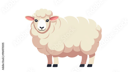 A cheerful cartoon sheep with soft white wool and pink facial markings standing upright Vector