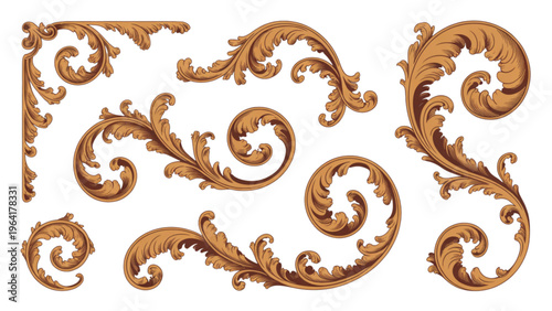 Elegant gold ornate scrollwork patterns in intricate swirl designs Vector