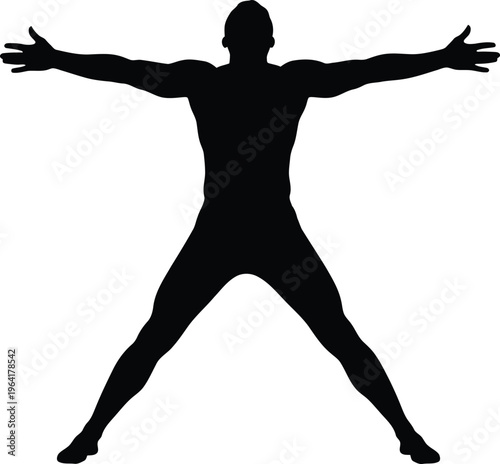 Man Spreading Arms Wide in Black Silhouette on White Background