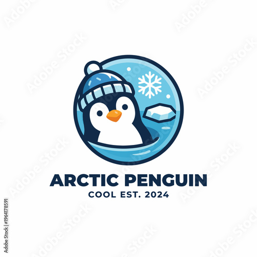 This charming arctic penguin logo symbolizes coolness and serenity, ideal for brands connected with winter, ecological themes, or products that promote relaxation and enjoyment.