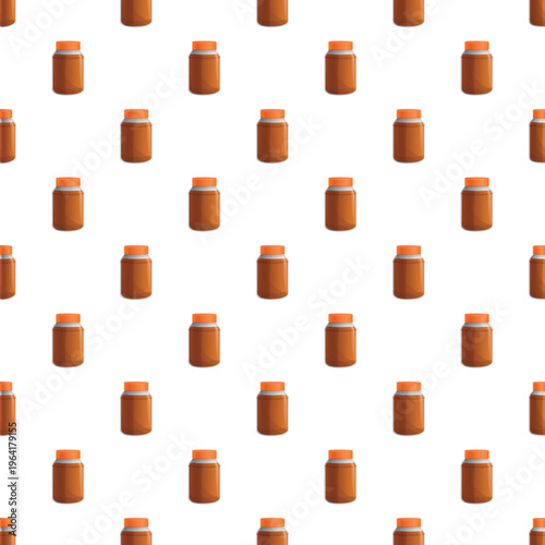 Repeat pattern featuring brown plastic jars with orange screw caps