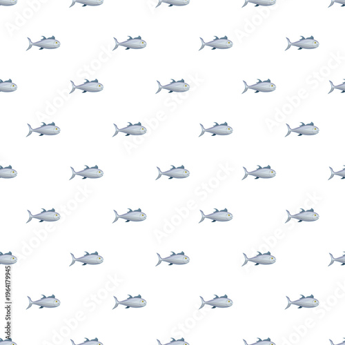 Tuna fish swimming in a repeating seamless pattern on a white background