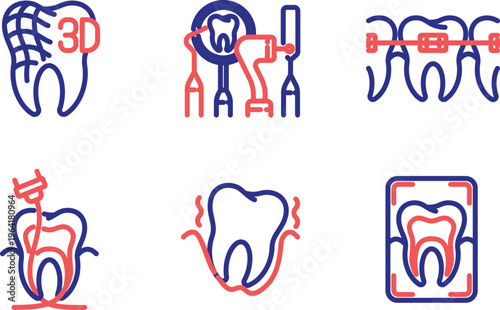 Dental root canal treatment procedural illustrations with tooth numbering