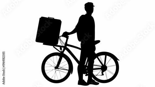 Bicycle Delivery Person Silhouette with Package Box Vector Graphic