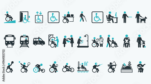 Comprehensive Disability Inclusion and Accessible Lifestyle Icon Set