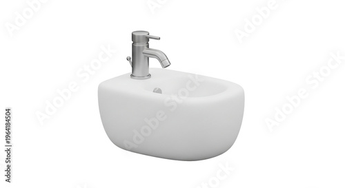 Modern white ceramic bidet with a stylish brushed metal faucet isolated on a white background. High-quality 3D render for bathroom interior design, plumbing catalogs, and luxury home concepts.